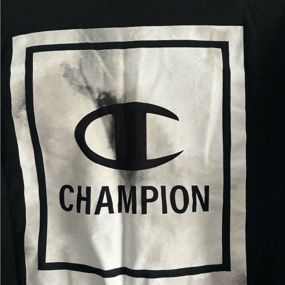 Champion Mens T-Shirt Graphic Logo Print Front & Back Black - Picture 5 of 7